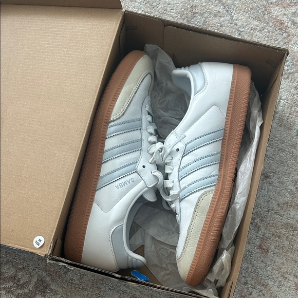 Adidas Samba White and Light Blue Sneakers